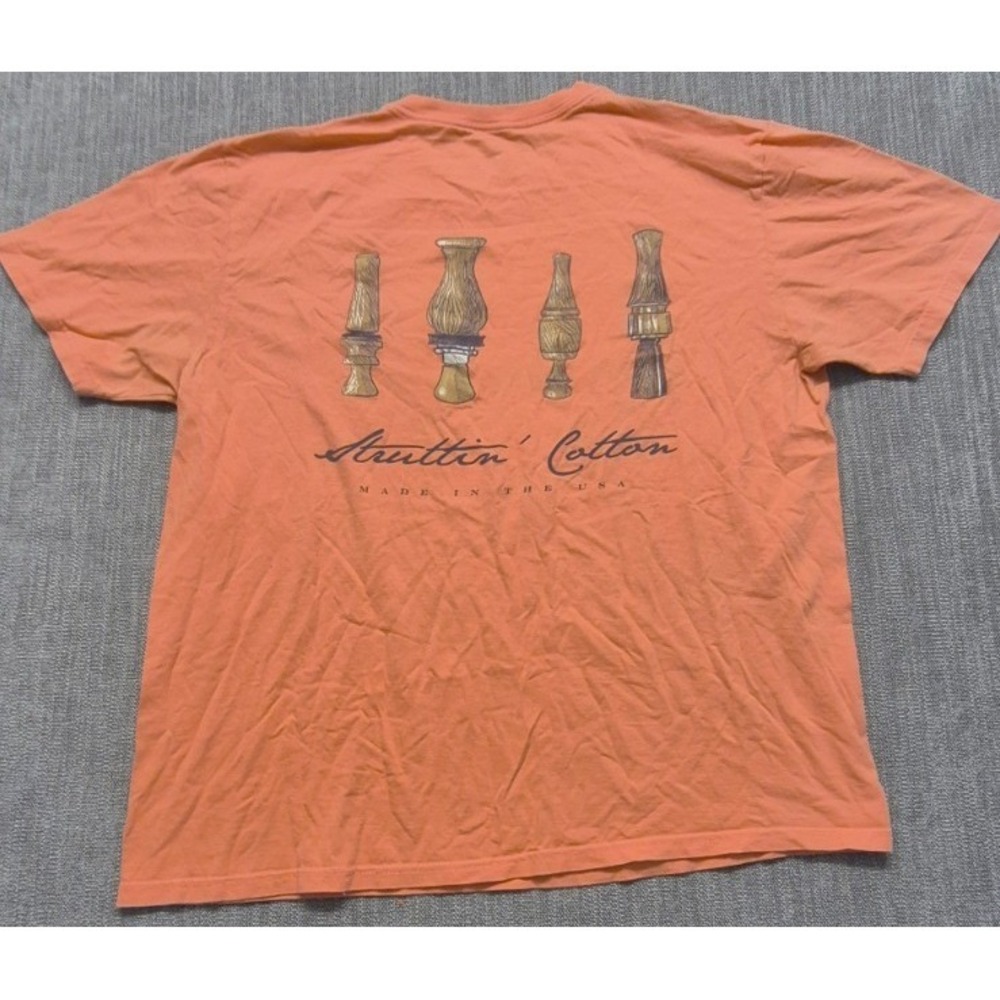 Struttin Cotton orange front pocket graphic t-shirt LG duck call Pima Cotton USA